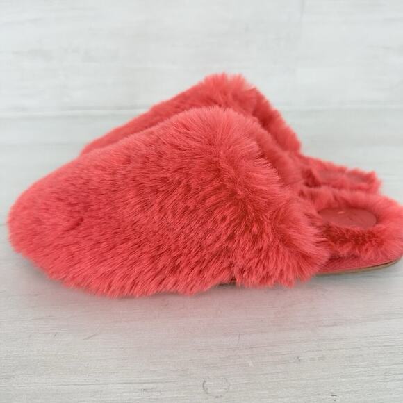Anthropologie Sadie Fuzzy Faux Fur Slippers Size S/M‎ (Fits 6-7) Coral Pink Cozy - Picture 6 of 12